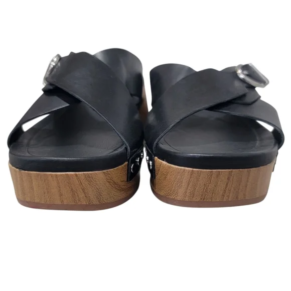 Clarks Sivanne Walk Wedge Sandal Black Leather Slip On Clog Slide Women’s 8.5 - Picture 8 of 17